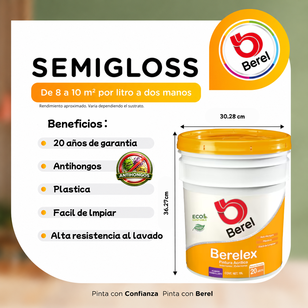 Pintura acrilica Berelex Semigloss 19L