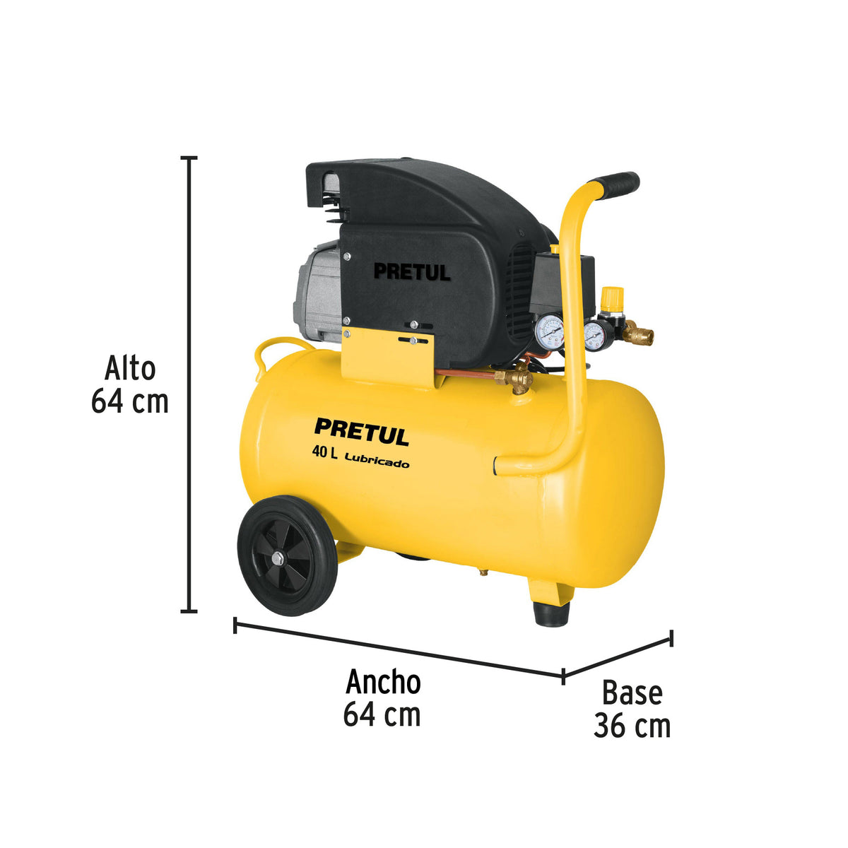 Compresor lubricado, 40 L, 3 HP, horizontal, 127 V, PRETUL