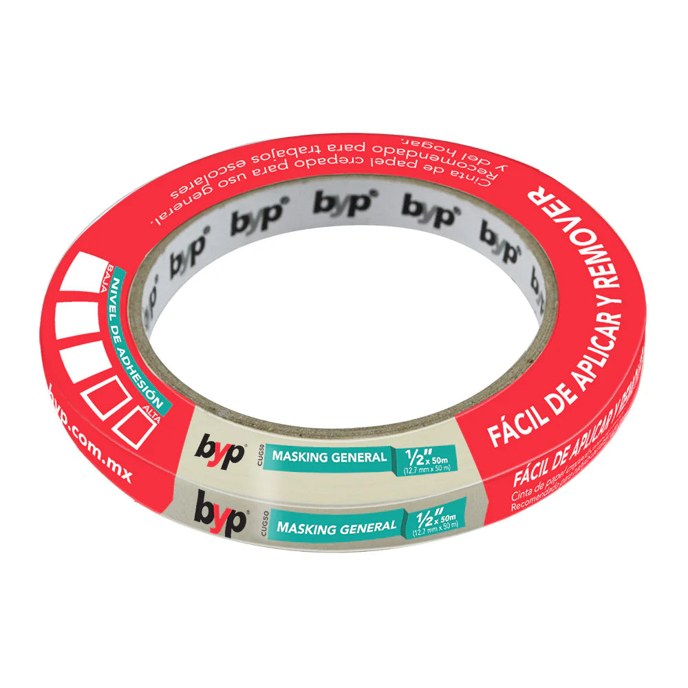 Cinta masking tape 1/2” (1.27 cm x 50 m) uso general