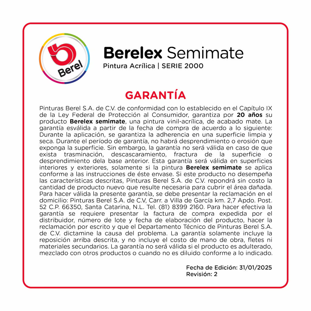Pintura acrilica Berelex semimate 19 L