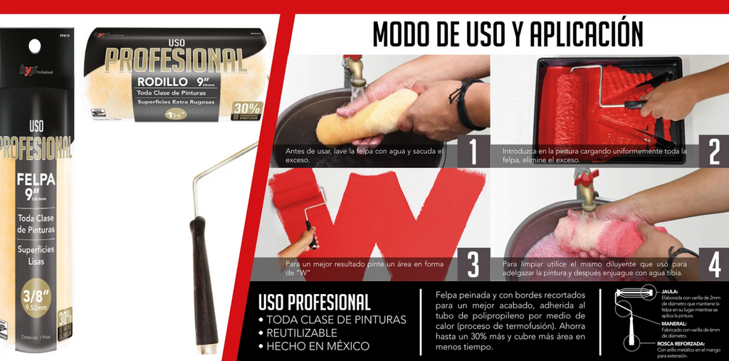 Felpa alta densidad profesional 9" x 3/8" ByP