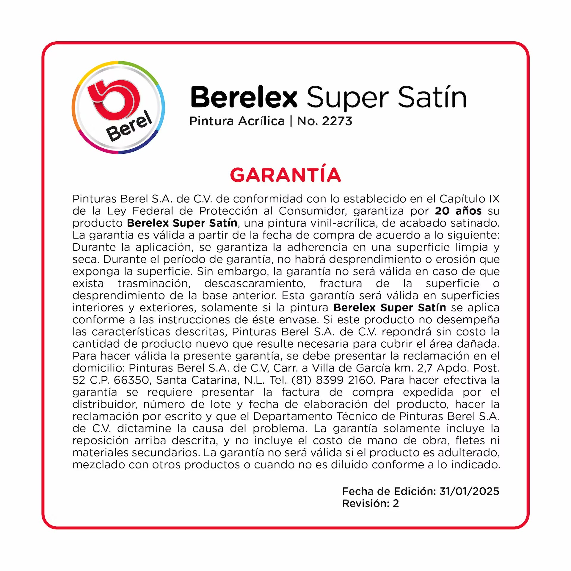 Pintura acrilica Berelex super satin 19 L