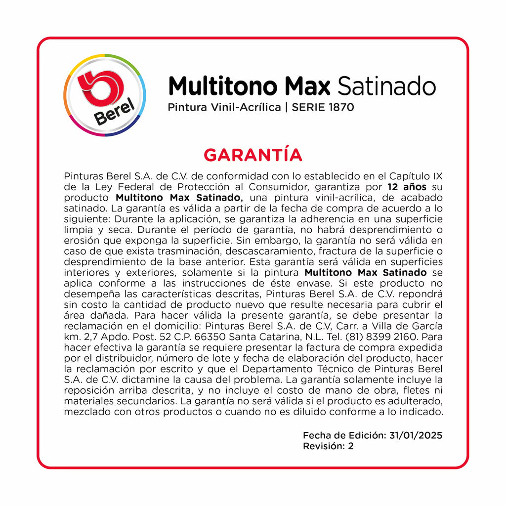 Pintura vinil-acrilica Multitono Max satin 1 L