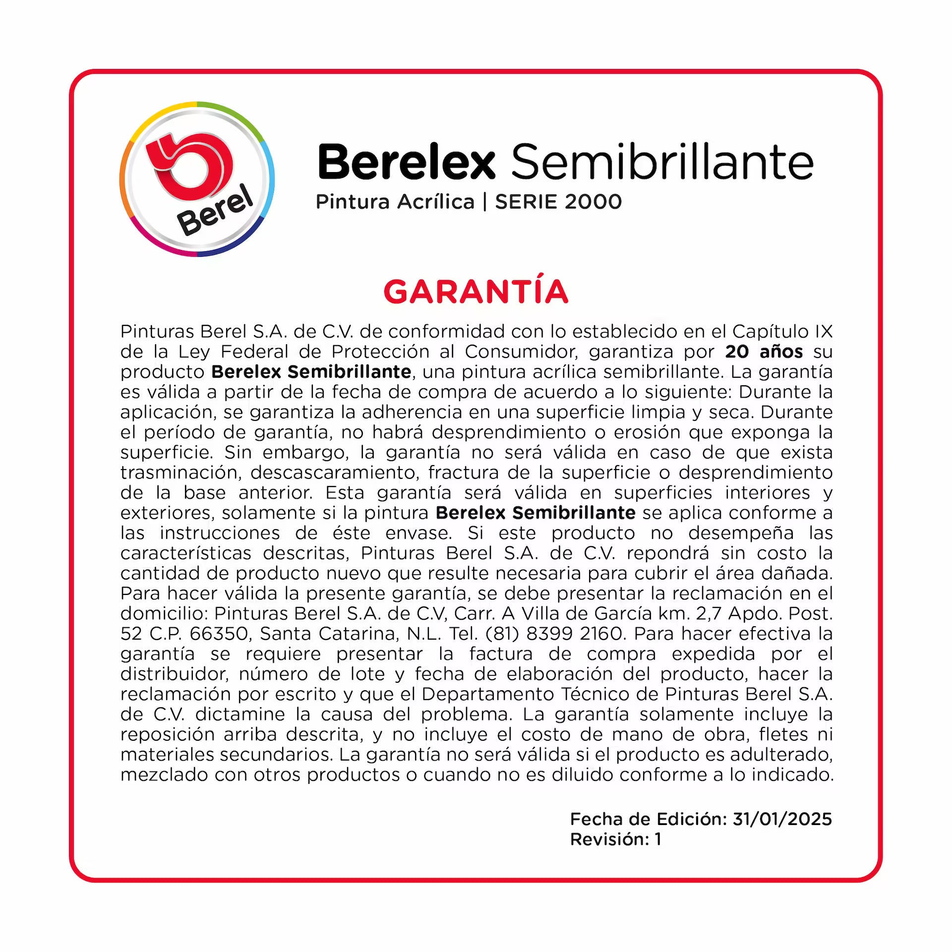 Pintura acrilica Berelex Semigloss 19L