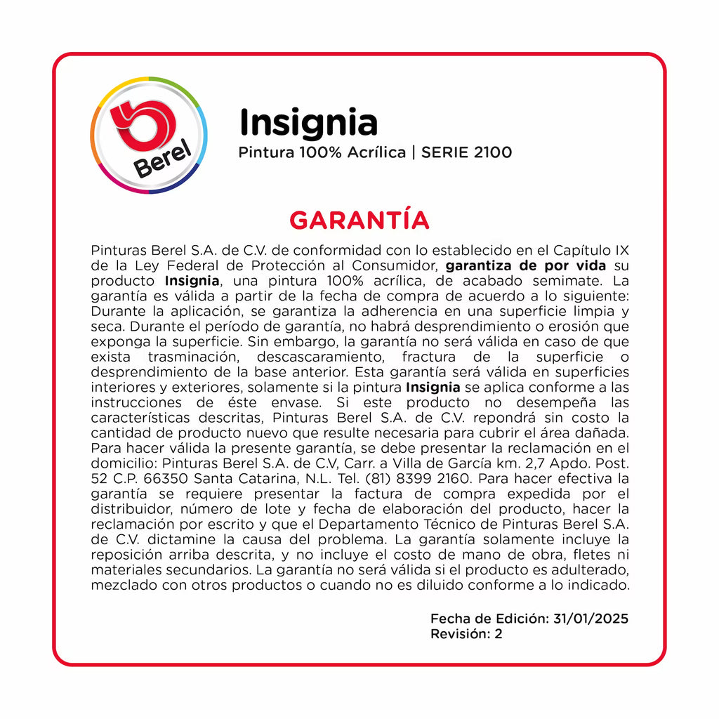 Pintura 100% acrilica Insignia 19 L