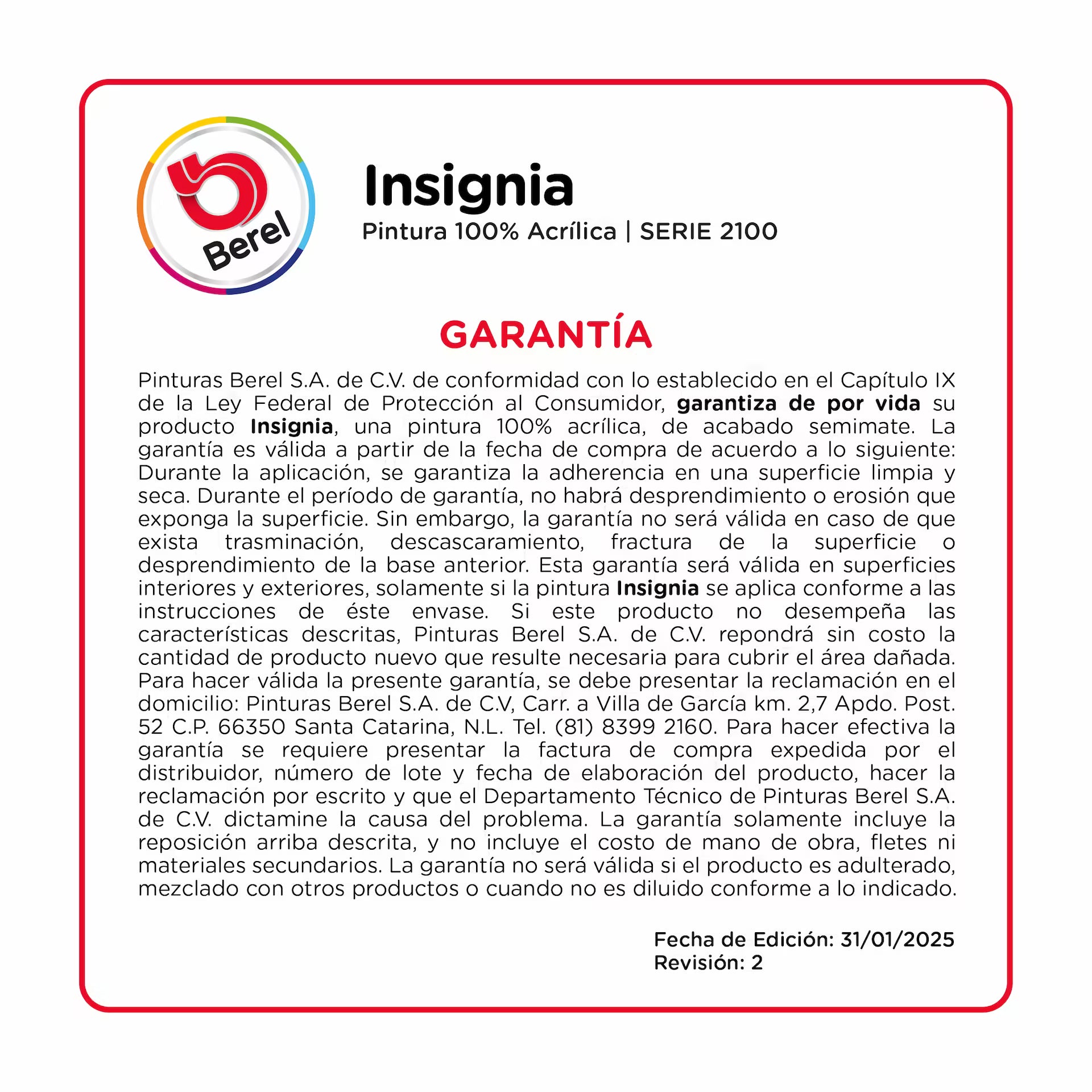 Pintura 100% acrilica Insignia 19 L